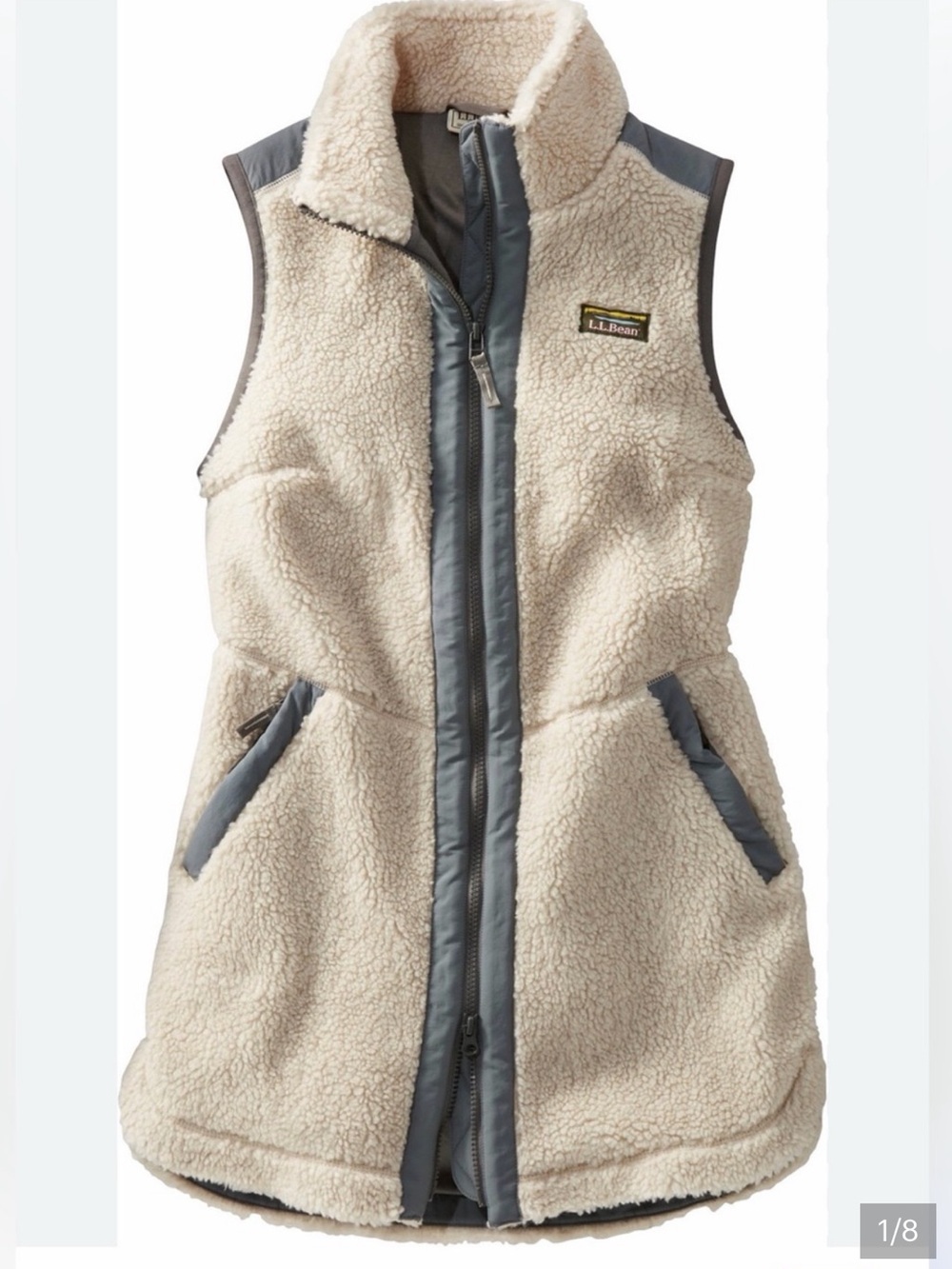 L.L. Bean Women’s Cream Sherpa Vest with Gray Trim - Medium